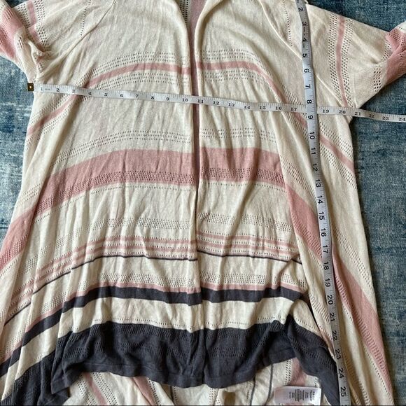Rachel Zoe Ivory Pink Gray Striped Long Sleeve Open Front Knit Cardigan Large - Picture 10 of 12